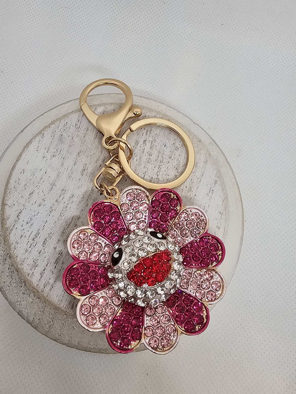 Crystal Pink Smiley Flower Bag Charm